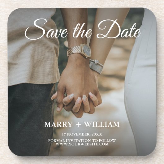 写真モダン結婚式の日付の保存エレガントクラシック コースター (正面)