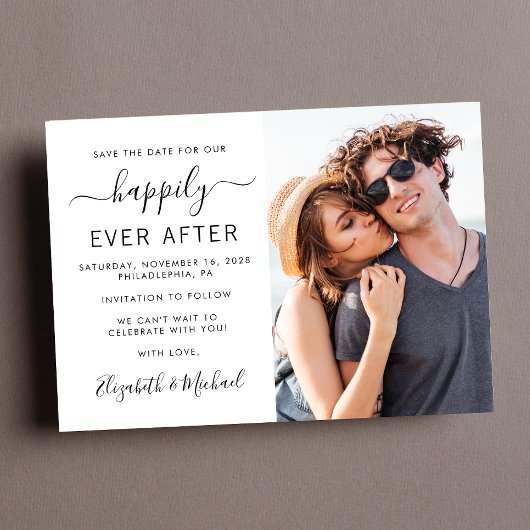 写真モダン結婚式の日付の保存 案内ポストカード