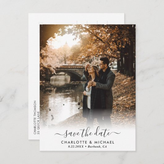 写真モダン結婚式はがきを保存 案内ポストカード (正面/裏面)