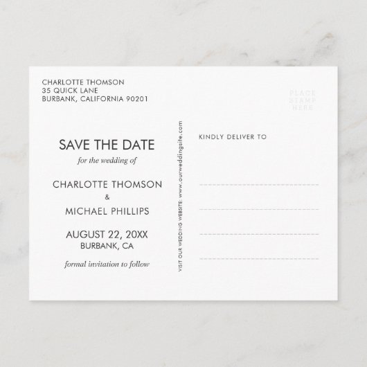 写真モダン結婚式はがきを保存 案内ポストカード (裏面)