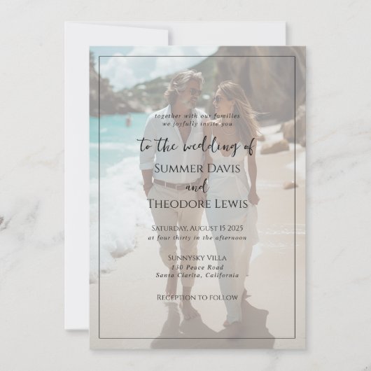 写真モダン結婚式招待状エレガントタイポグラフィ 招待状 (正面)