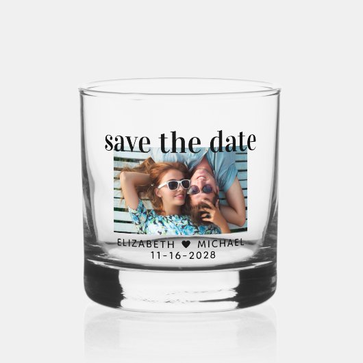 写真モダン結婚式日付の保存 ウイスキーグラス (正面)