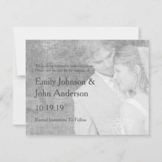 写真モダン結婚式日付の保存 セーブザデート (裏面)