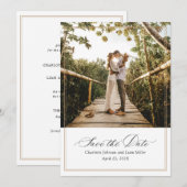 写真モダン結婚式日付の保存 招待状 (正面/裏面)