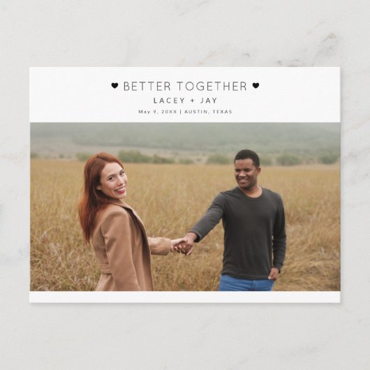 写真モダン結婚式日付の保存 案内ポストカード (正面)