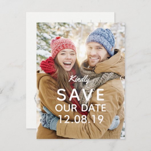 写真モダン結婚式日付の保存 案内ポストカード (正面/裏面)