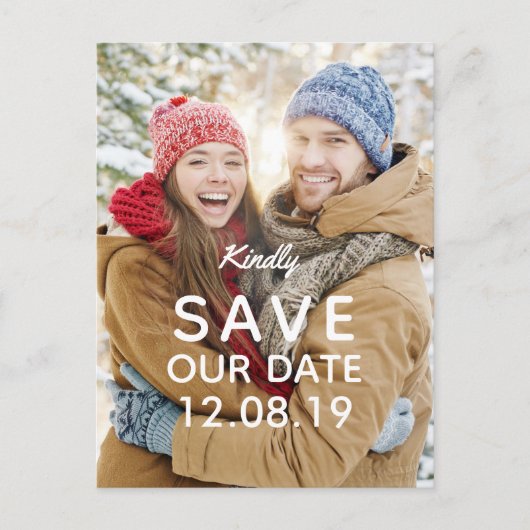 写真モダン結婚式日付の保存 案内ポストカード (正面)