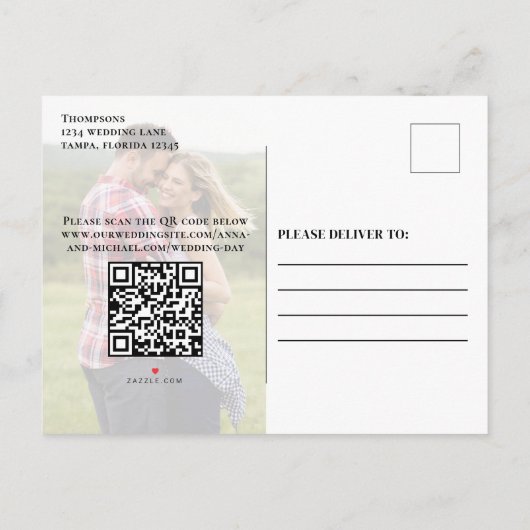 写真モダン結婚式日付の保存 案内ポストカード (裏面)