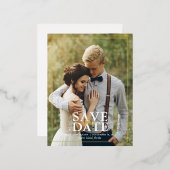 写真モダン結婚式日付の保存 箔招待状ポストカード (正面/裏面)