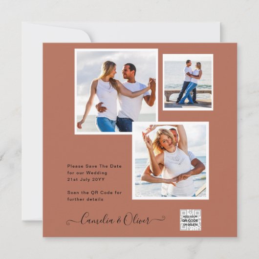 写真モダン結婚式QRコードRSVPシナモン (正面)