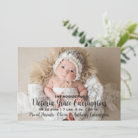 写真モダン統計の名前の誕生発表 案内状 (スタンド正面)