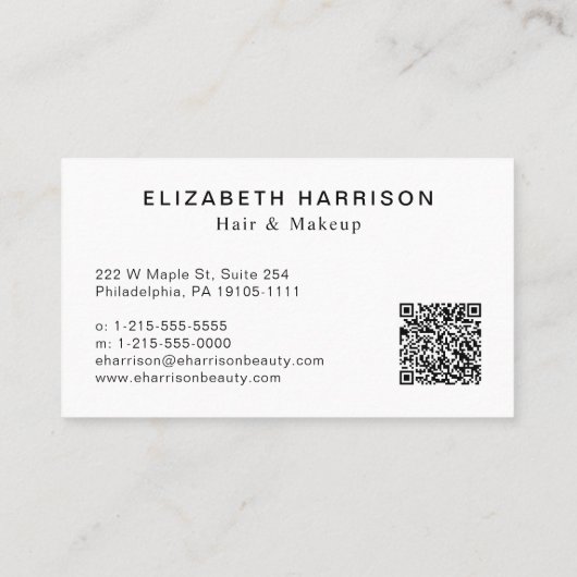 写真モダン美しいヘアメイクQRコード 名刺 (裏面)