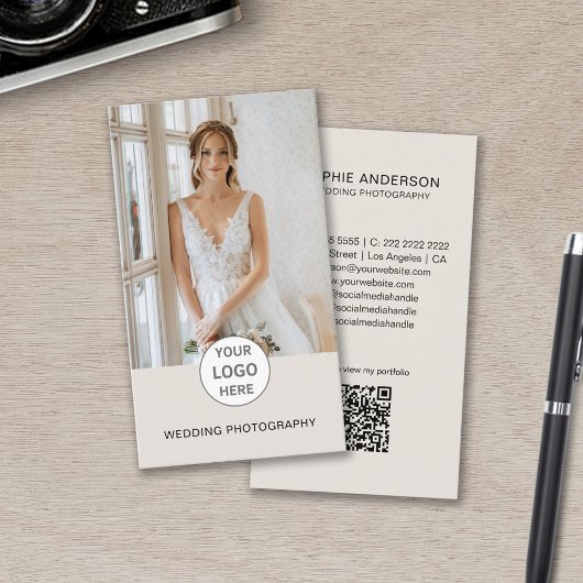 写真モダン者カスタムロゴ写真QRコードタン 名刺