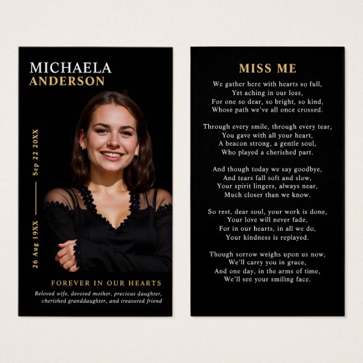 写真モダン記念エレガント祈りの言葉カード (正面&裏面)