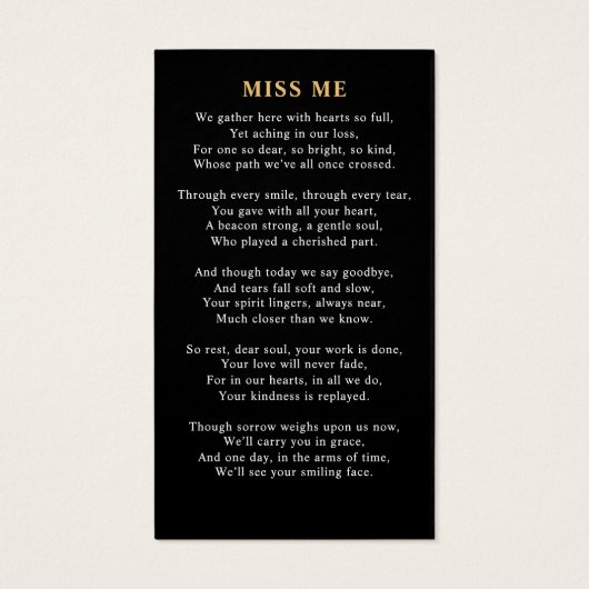 写真モダン記念エレガント祈りの言葉カード (裏面)