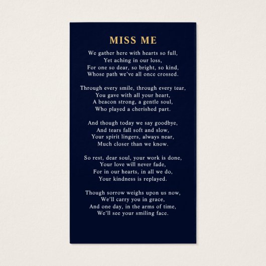 写真モダン記念エレガント祈りの言葉カード (裏面)