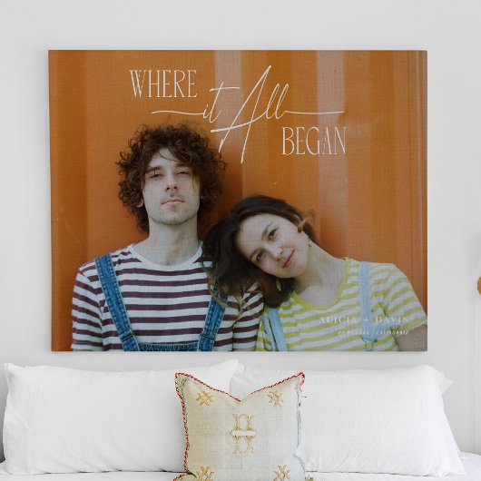 写真モダン記念婚約結婚の日付 キャンバスプリント