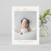 写真モダン誕生エレガントフォイル発表 箔招待状 (立ち正面)