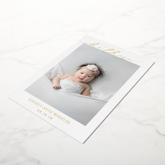 写真モダン誕生エレガントフォイル発表 箔招待状 (回転した状態)