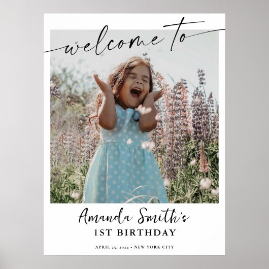 写真モダン誕生日パーティーのサイン ポスター (正面)