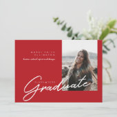 写真モダン赤卒業生 案内状 (スタンド正面)