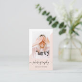 写真モダン赤面ピンクブロック写真 名刺 (スタンド正面)