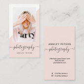 写真モダン赤面ピンクブロック写真 名刺 (正面/裏面)