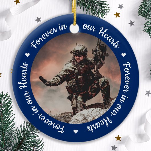 写真モダン軍隊退役軍人USA国旗のメモリアル セラミックオーナメント