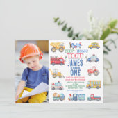 写真モダン輸送1歳の誕生日招待状 招待状 (スタンド正面)