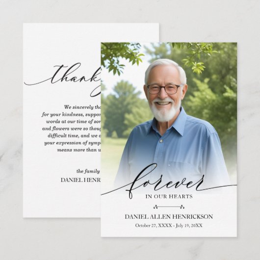 写真モダン追悼記念悔やみや弔慰 サンキューカード (正面/裏面)