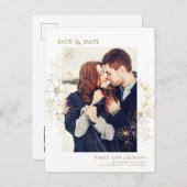 写真モダン金ゴールドエレガントフローラの保存 案内ポストカード (正面/裏面)