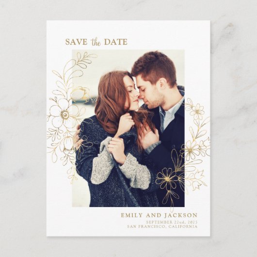 写真モダン金ゴールドエレガントフローラの保存 案内ポストカード (正面)