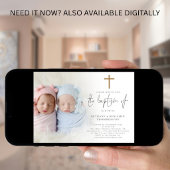 写真モダン金ゴールドクロスツインズバプテスマ 招待状