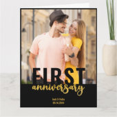 写真モダン金ゴールドスクリプ結婚ト1周年記念 カード (正面)