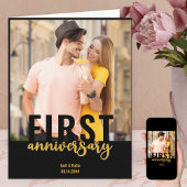 写真モダン金ゴールドスクリプ結婚ト1周年記念 カード