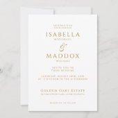 写真モダン金ゴールドタイポグラフィ結婚の 招待状 (正面)