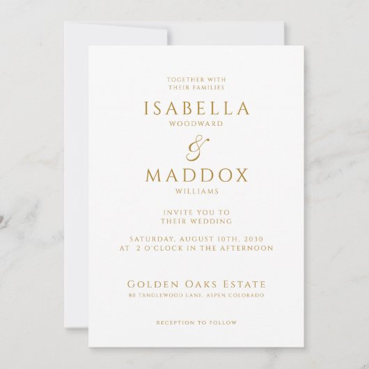 写真モダン金ゴールドタイポグラフィ結婚の 招待状 (正面)