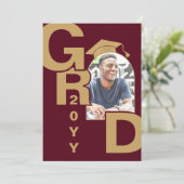 写真モダン金ゴールドマルーン卒業招待状 招待状 (スタンド正面)