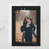 写真モダン金ゴールドメリークリスマスブラック シーズンカード (正面)