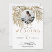 写真モダン金ゴールドヤシの木のエレガントな結婚式 招待状 (正面)