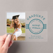 写真モダン院生ティール（緑がかった色）ストライプ卒業 アクリル招待状 (インサイチュ (ポータブル))