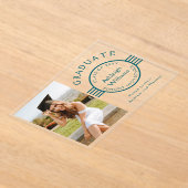 写真モダン院生ティール（緑がかった色）ストライプ卒業 アクリル招待状 (レイダウン)