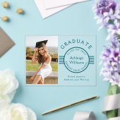 写真モダン院生ティール（緑がかった色）ストライプ卒業 アクリル招待状 (インサイチュ (ウェディング))