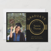 写真モダン院生金ゴールドストライプ卒業 案内状 (正面)