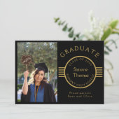 写真モダン院生金ゴールドストライプ卒業 案内状 (スタンド正面)