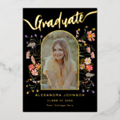 写真モダン院発表パーティー金ゴールド 箔招待状 (正面)