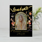 写真モダン院発表パーティー金ゴールド 箔招待状 (立ち正面)