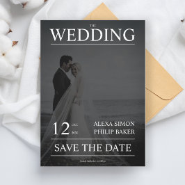 写真モダン雑誌表紙のカ結婚ブリグラフ 招待状