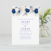 写真モダン青王室の白フローラ結婚ズ 招待状 (スタンド正面)