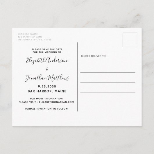 写真モダン馬の結婚式の日付を保存 案内ポストカード (裏面)